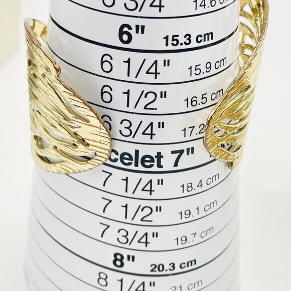 Gold Tone Cuff Bracelet Openwork Leaf Design Wide Statement Fashion Jewelry - Picture 4 of 6